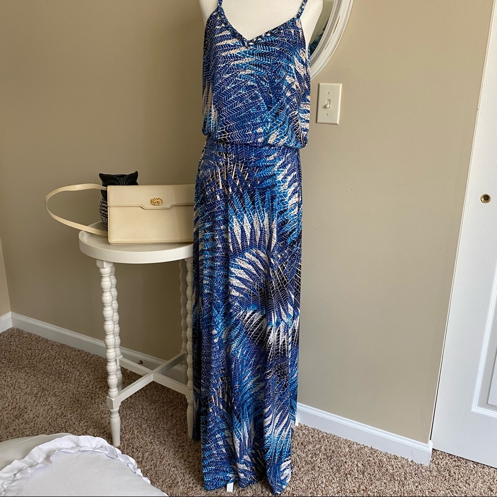 London Times Blue Spaghetti Strap Maxi Dress Sz 8